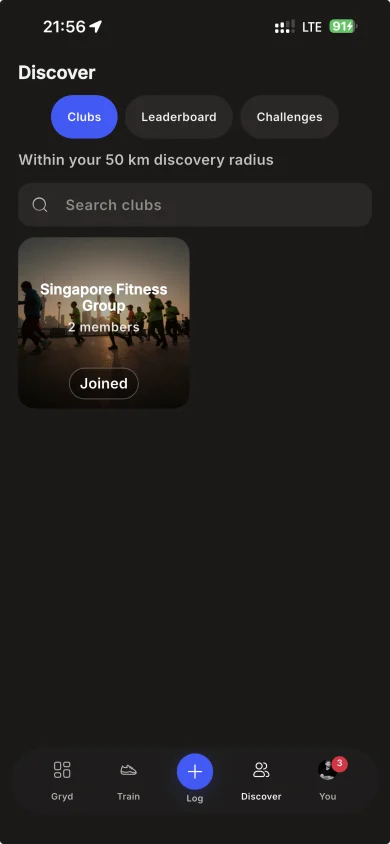Nobo Discover screen for finding nearby fitness clubs