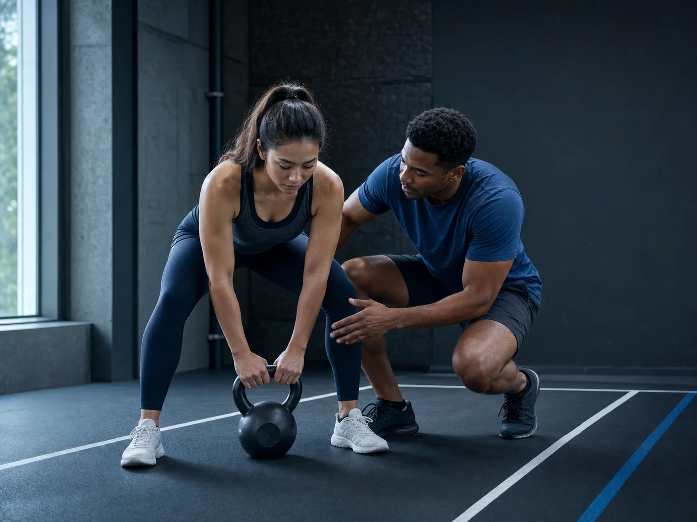 Training partners working out together in a gym